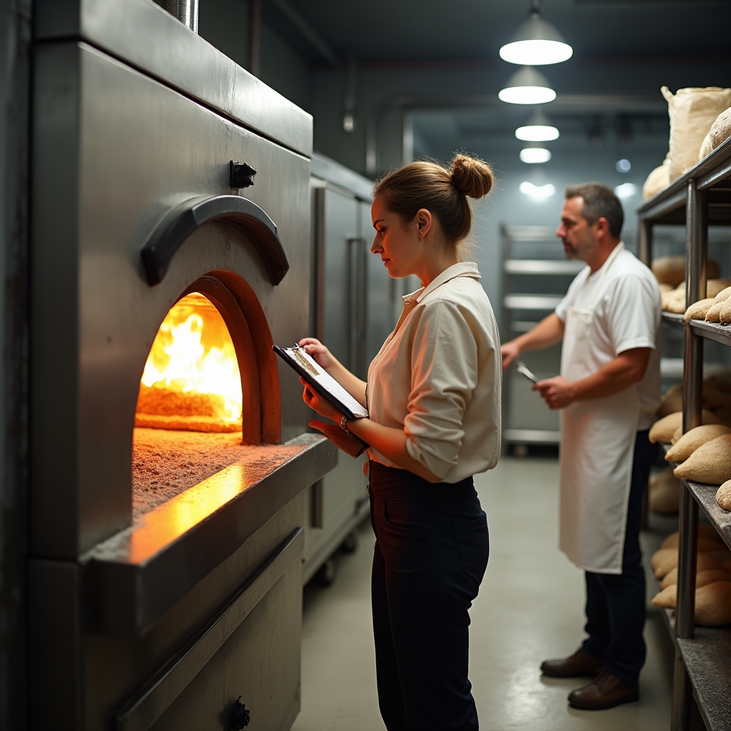 Business consultant visiting a bakery to review operational costs